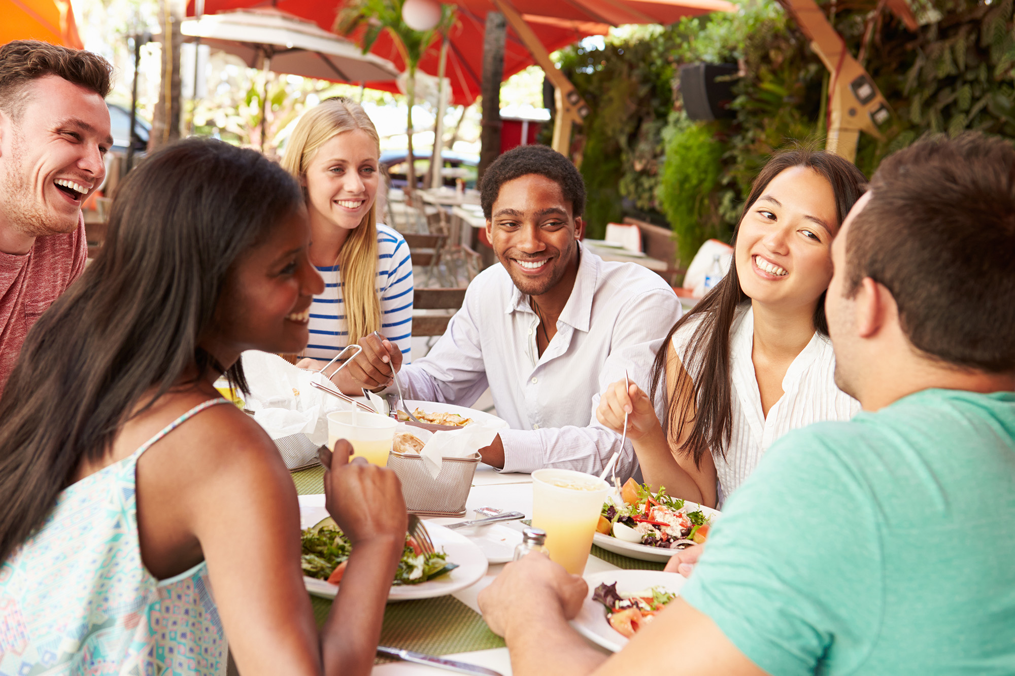 People eating at restaurant