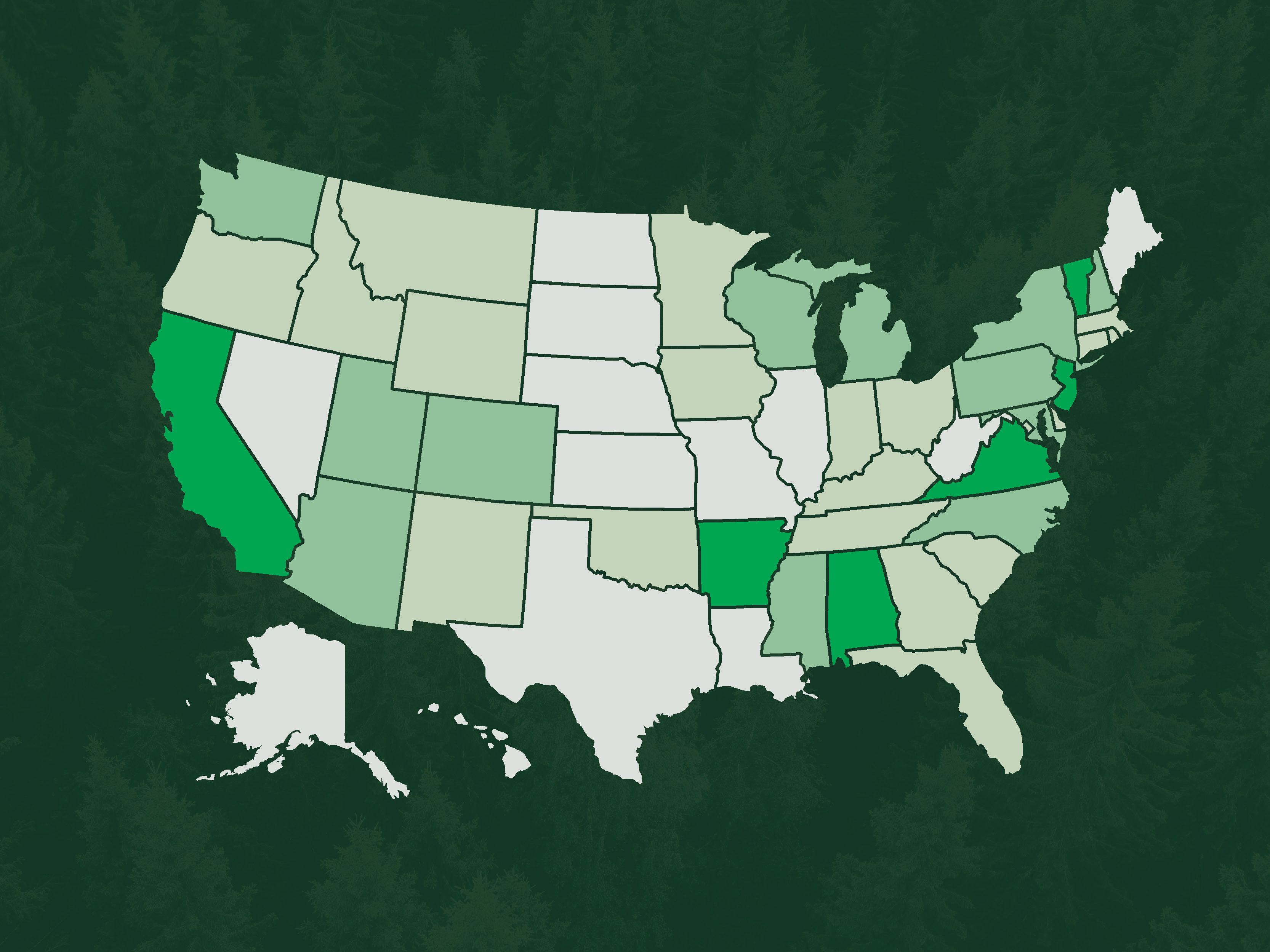 A Map of the US in varying shades of green signifying CO safety readiness