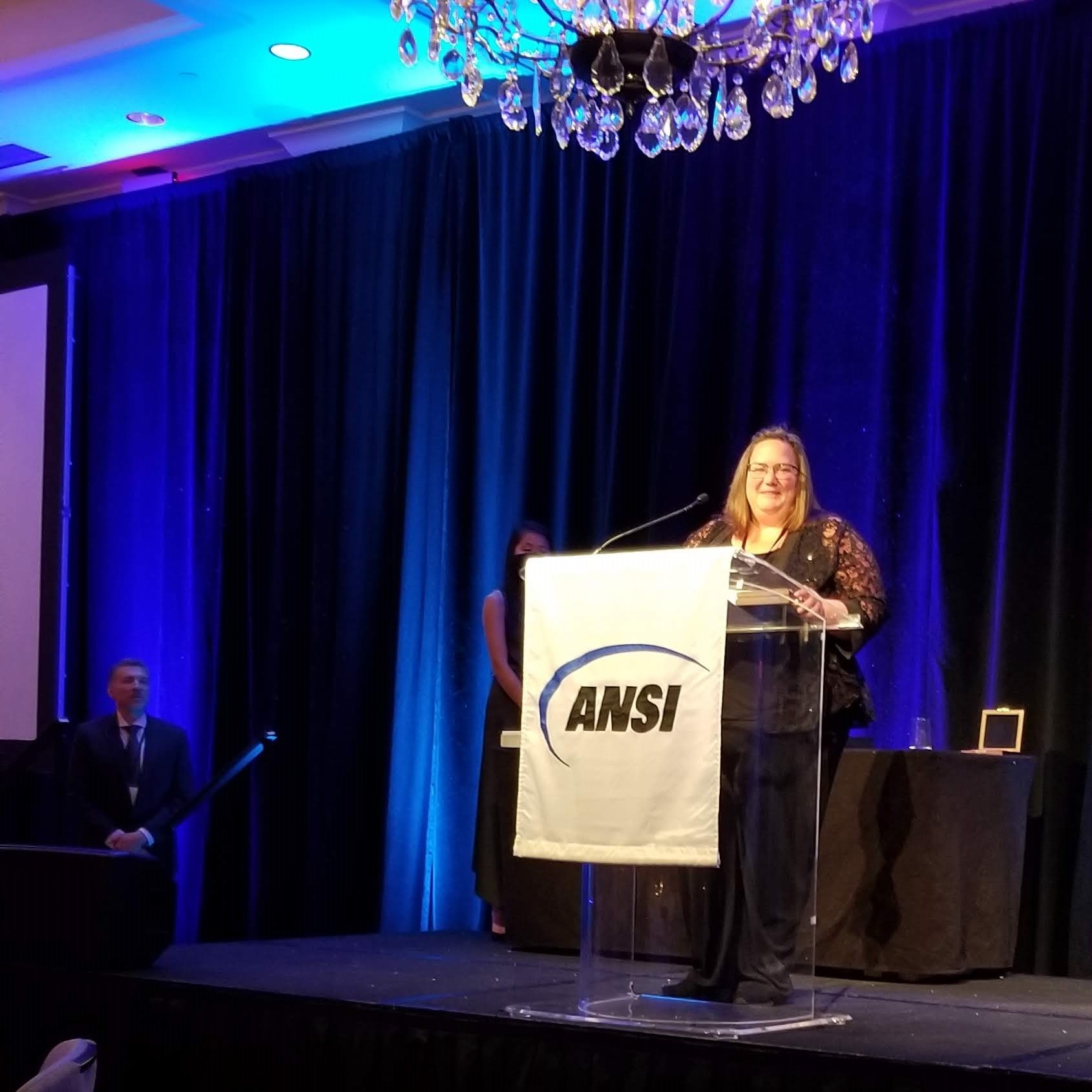 Sonya Bird receives the Howard Coonley Medal from the American National Standards Institute (ANSI) at the 2021 ANSI World Standards Week Celebration in Washington, D.C.