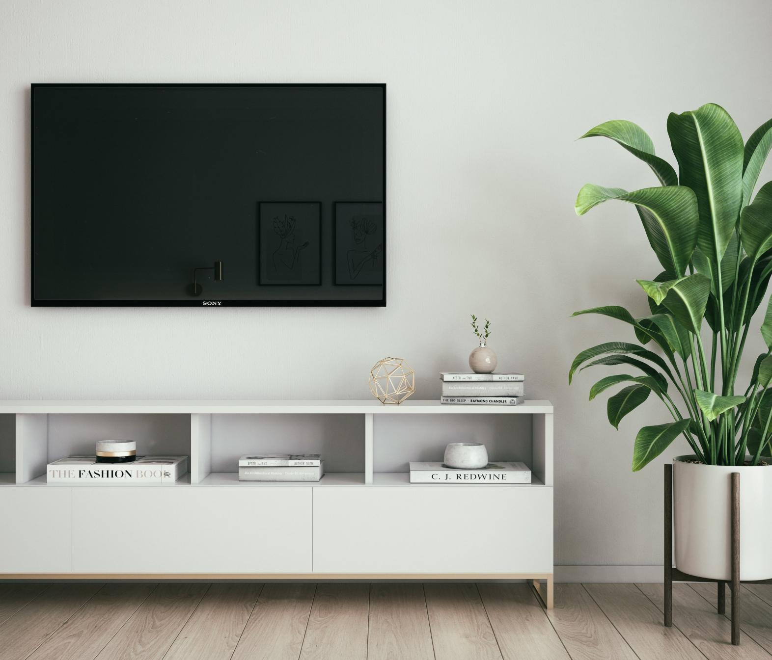 TV mounted on a wall in a modern living room