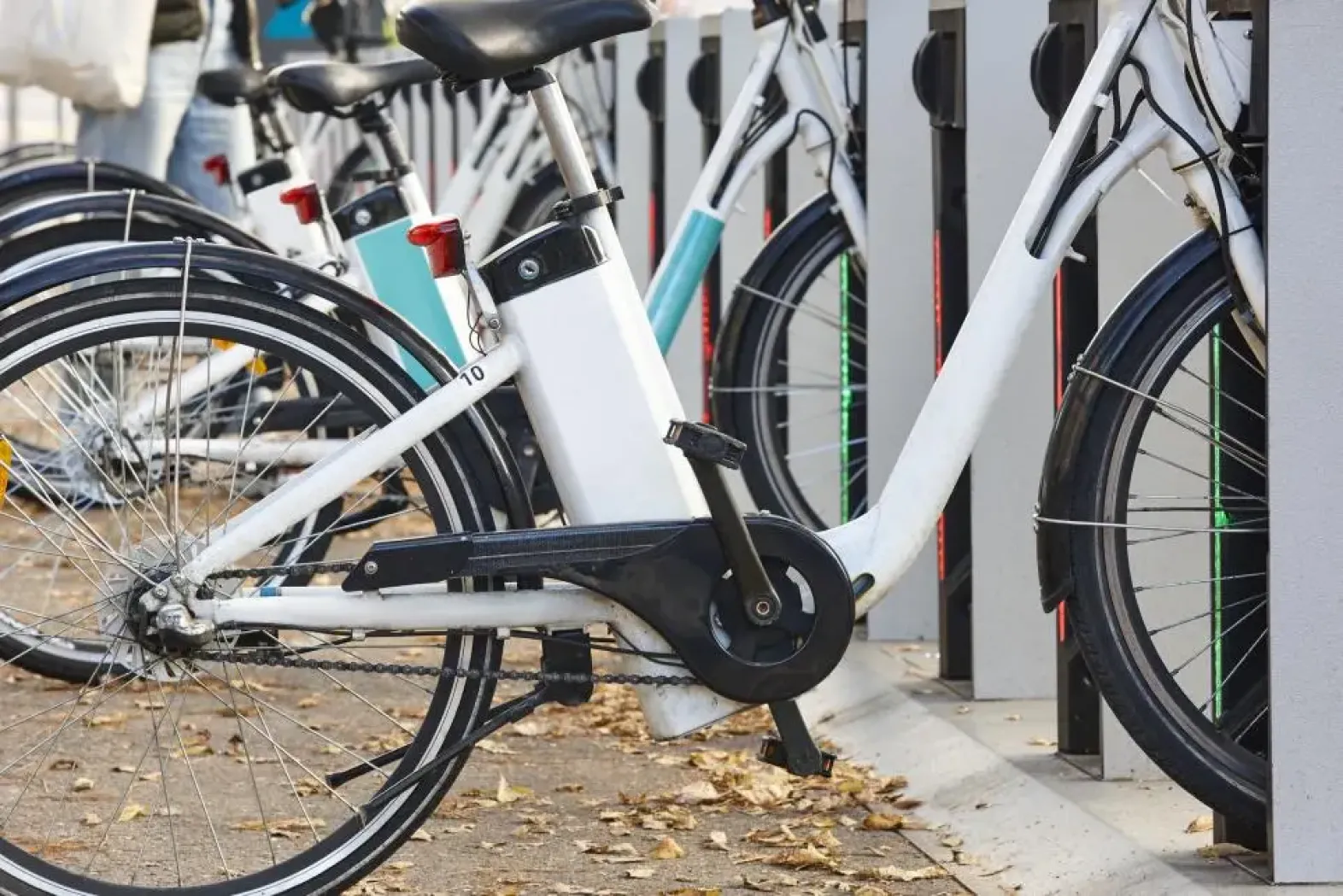 Row of charging e-bikes 