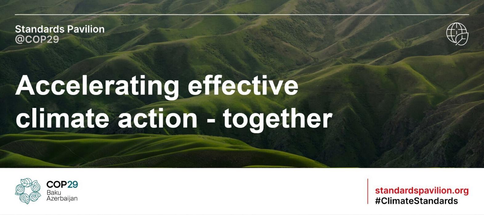 Green grass landscape "Accelerating effective climate action - together"