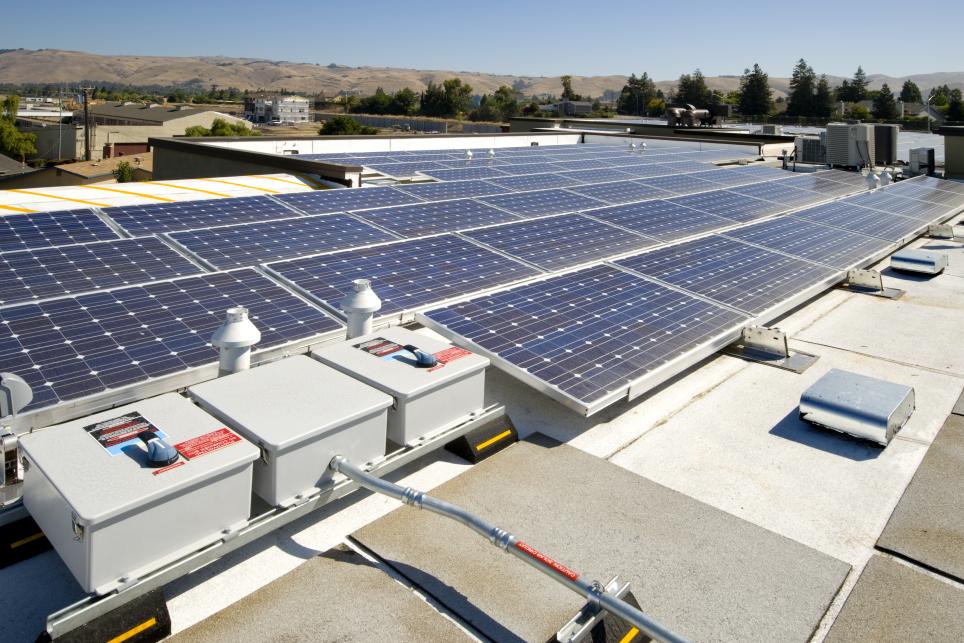 Solar panels with control panel in the foreground