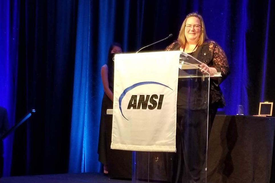 Sonya Bird receives the Howard Coonley Medal from ANSI