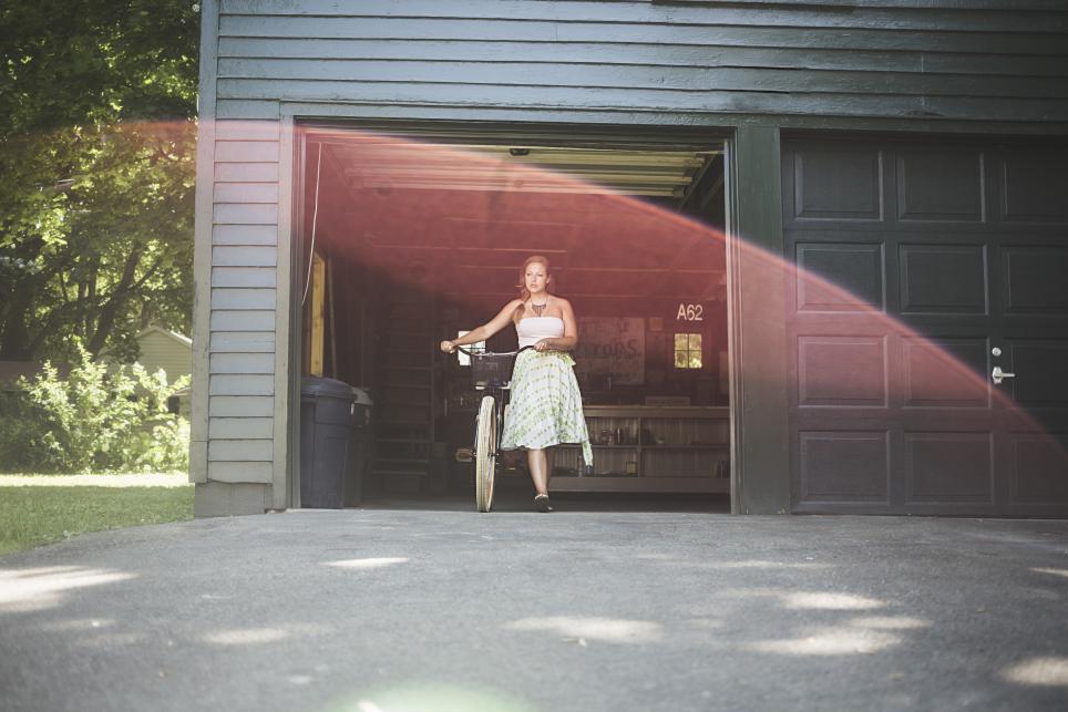 Person walking under garage door