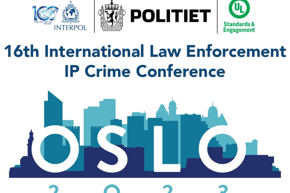 16th International Law Enforcement IP Crime Conference logo - the word "Oslo" is superimposed over a blue monochrome skyline