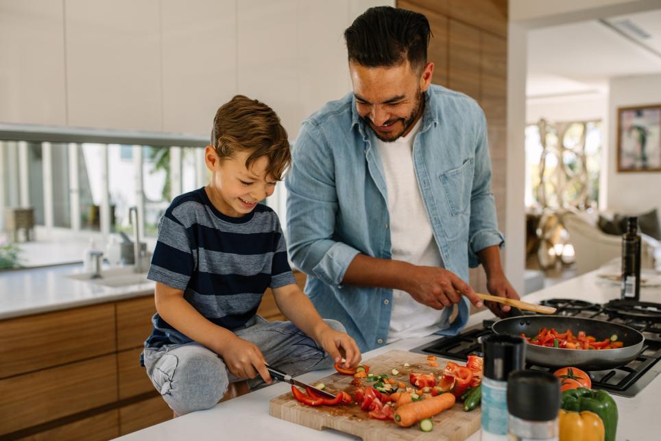 Father and son cooking