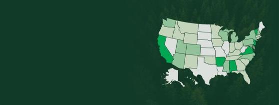 A Map of the US in various shades of green
