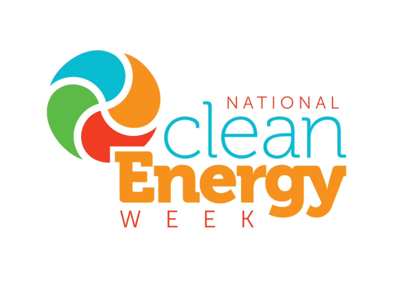 Logo for National Clean Energy Week, featuring a colorful circular design with blue, green, orange, and red segments, and the words “National Clean Energy Week” in bright, bold lettering.