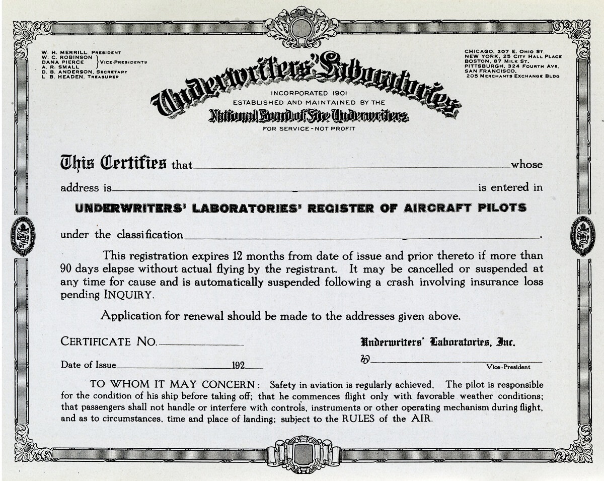 UL Pilot Certificate | UL Archives 