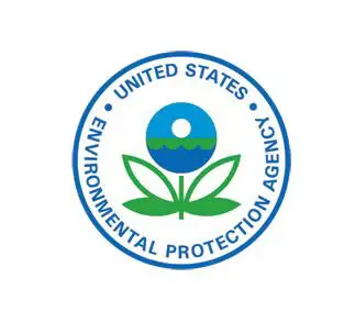 The logo of the United States Environmental Protection Agency features a blue and green flower with a circular blue outline and the agency's name written around it.