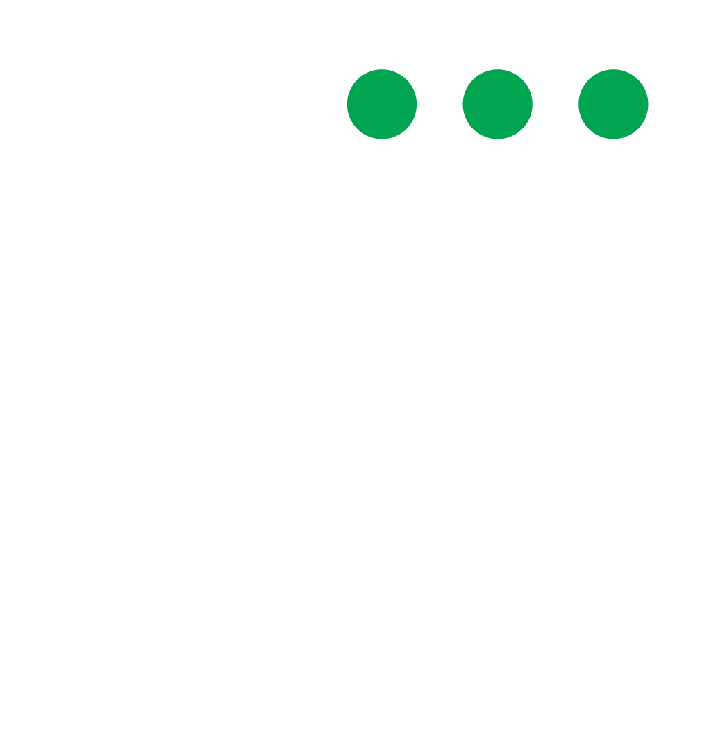 Two simple outlined human figures with a speech bubble above them containing three green dots, representing conversation or communication.