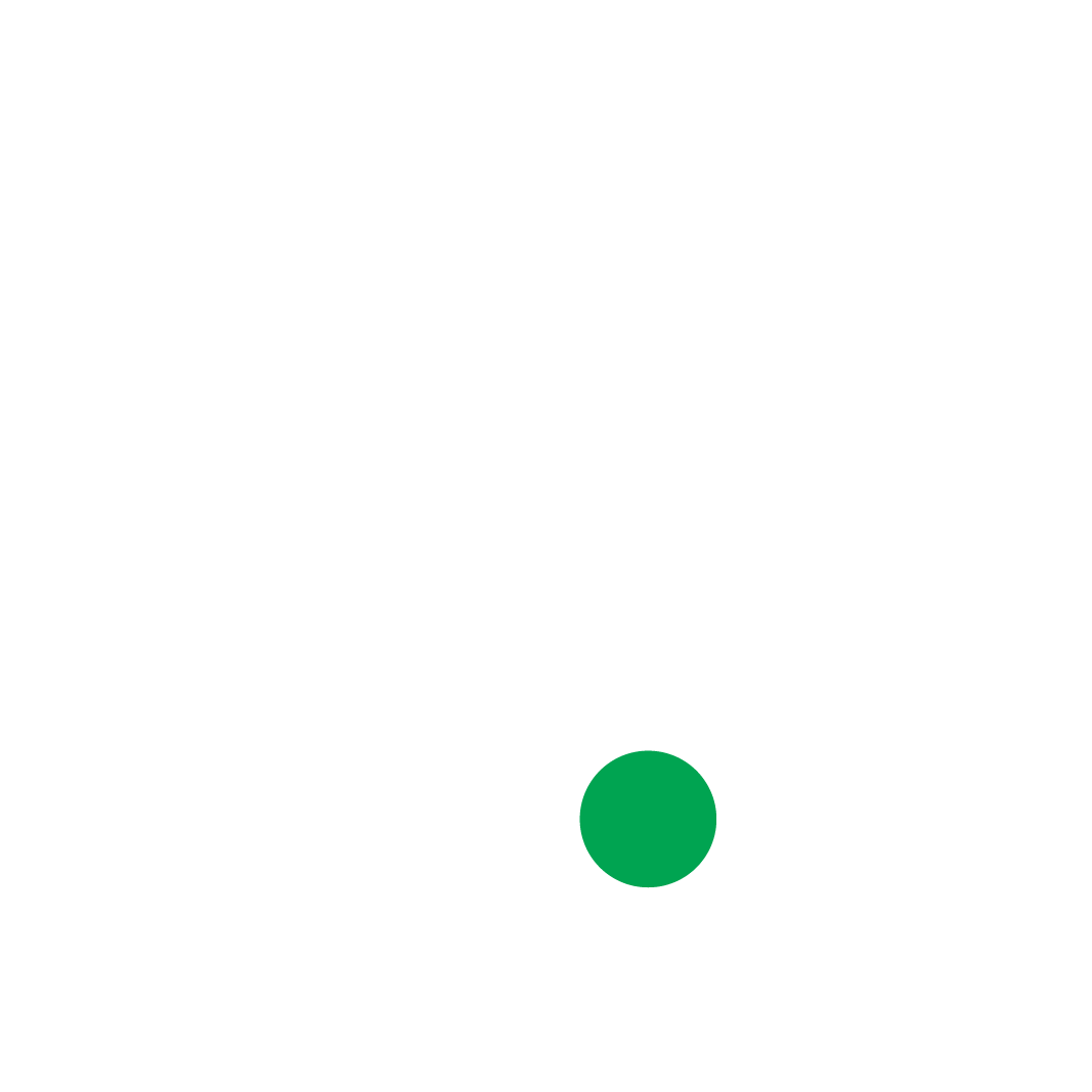 A white outlined badge with a large checkmark inside and a solid green dot in the lower right corner, all on a light gray background.