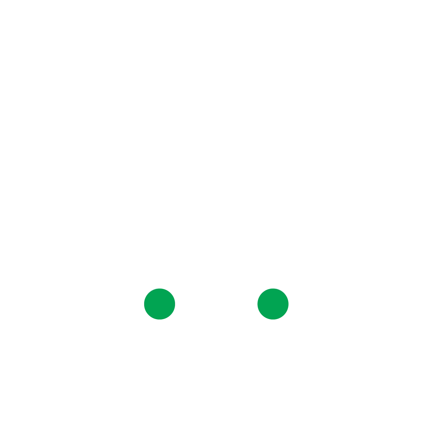 Two green circles are connected by three parallel horizontal black lines on a plain white background.
