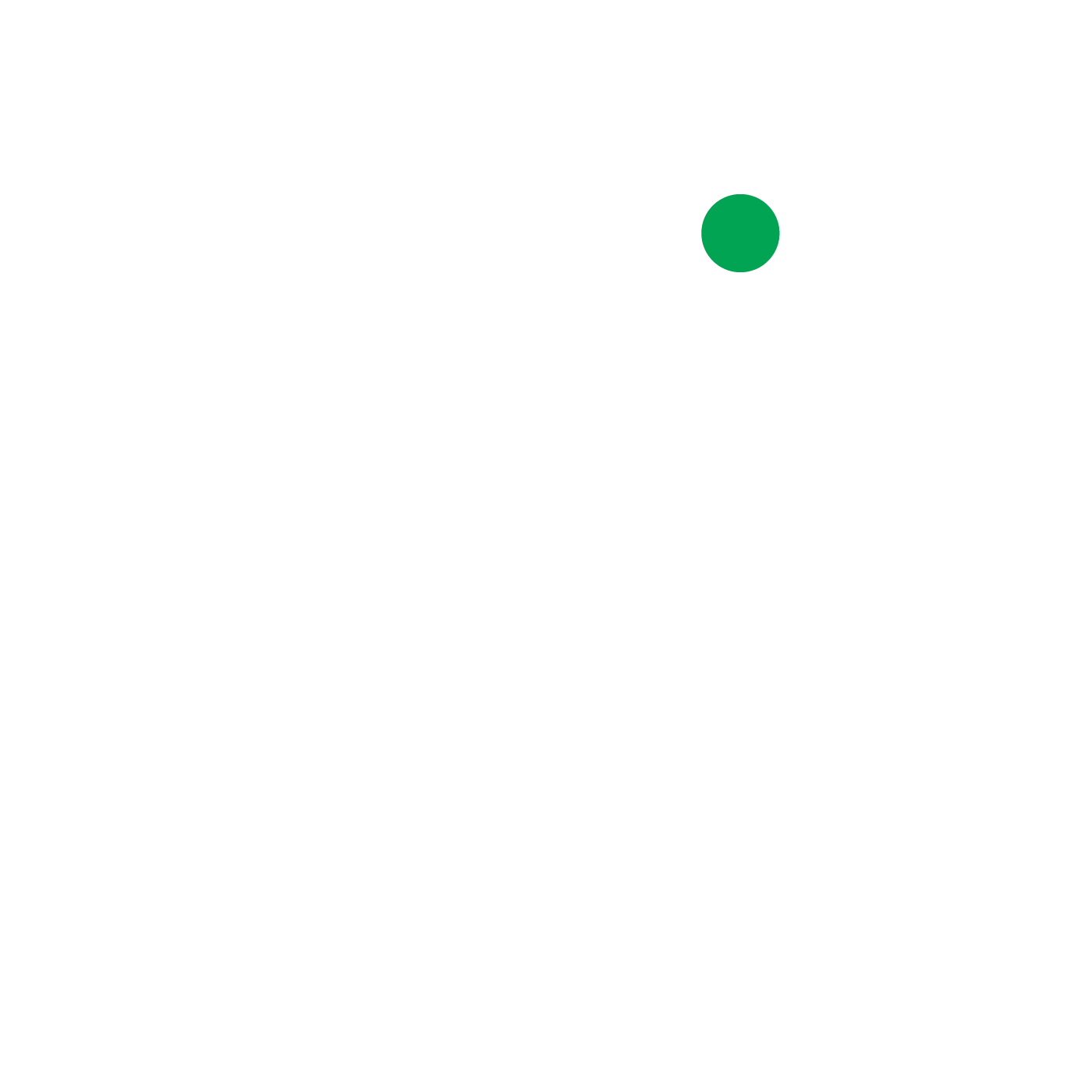 A green circle is near the top right of a white background, with a thin grey horizontal line extending right from its edge and a small grey rectangle below the line.