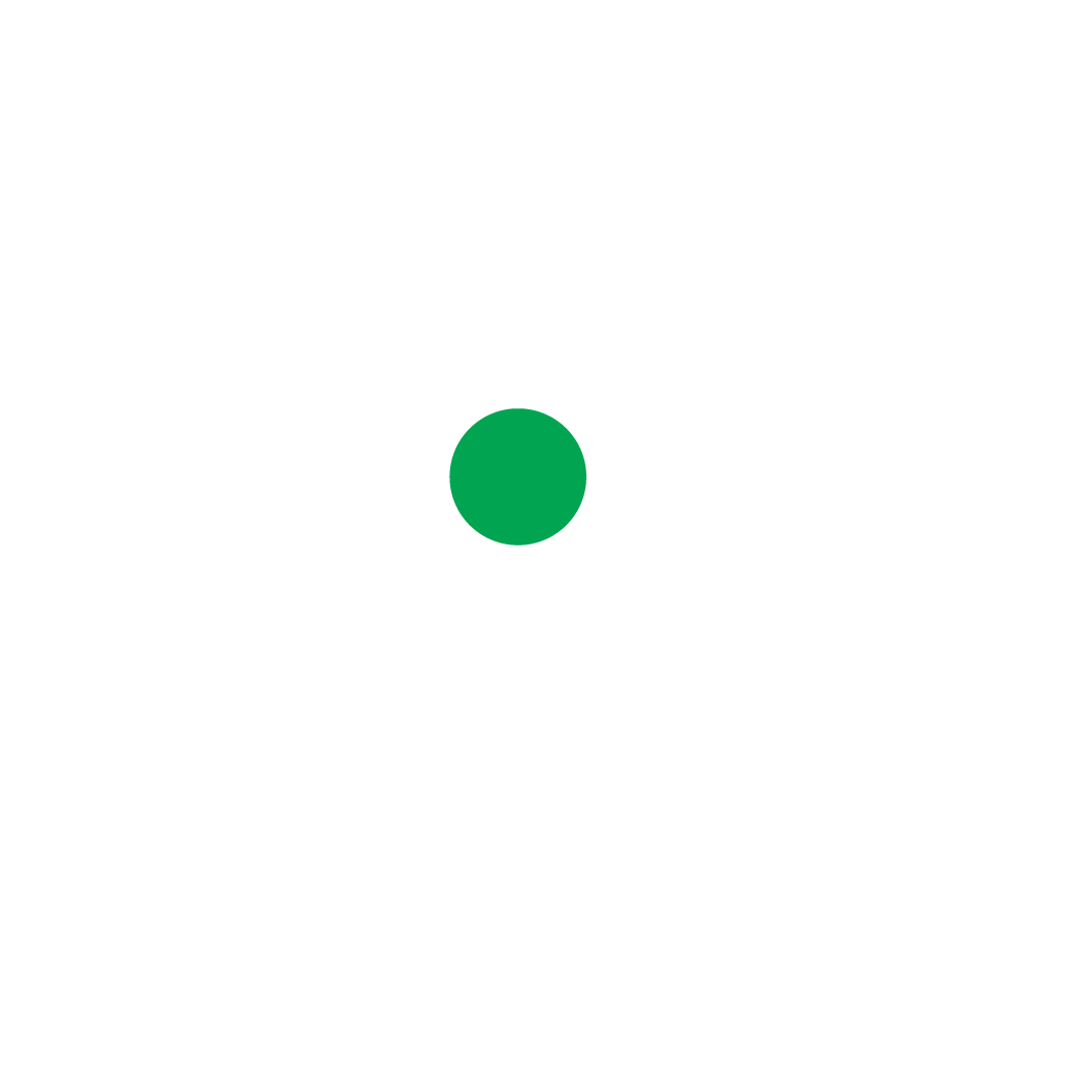 A simple white snowflake with six branches and a solid green circle at its center, set against a light gray background.